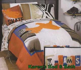 orange blue motocross bedding set twin sized embellished comforter 3pc 