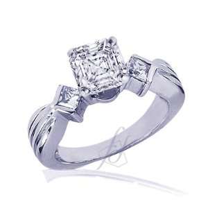 85 Ct Asscher Cut 3 Stone Diamond Engagement Ring SI1 COLOR I EGL CUT 