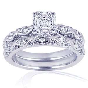  1.20 Ct Asscher Cut Diamond Cris Cross Engagement Wedding Rings 