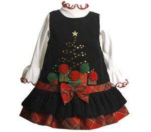 Bonnie Jean Baby Girls Christmas Tree Holiday Jumper Dress Set 12M 