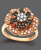    14k Rose Gold Ring, Champagne and White Diamond Flower (5/8 