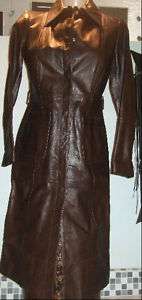 VS Sisley Phat brown leather coat jacket couture tailor trench blazer 