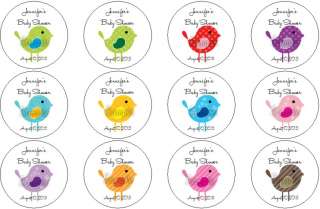 24 Personalized Baby Shower Little Birds Seals Stickers  