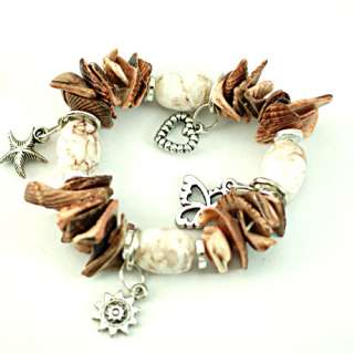   Stylish Brown Stretch Shell Beads Sun Shape Dangle Bangle Bracelet
