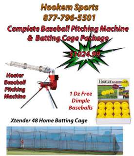   Real Baseball Pitching Machine & Xtender 48x12x12 Batting Cage  