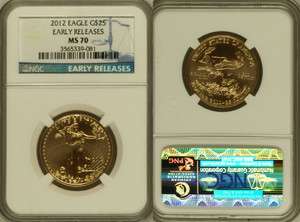 2012 American GOLD $25 Eagle NGC MS70 Early Release 1/2 Ounce Blue 70 
