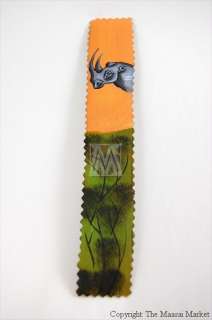   Africa Kenya Art Handmade Rhino Painting Leather Bookmark  