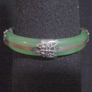 Antique Tibetan Silver Butterflies Jade Bangle Bracelet  