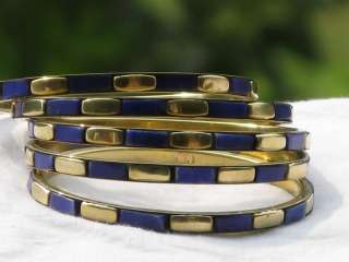 Deep Blue Shell Inlaid Brass Bangles Bracelets (set of 5)