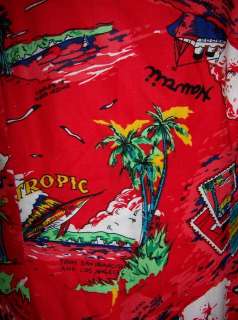 Vintage RED Hawaiian Bombshell PinUp Long Sun Dress M L  