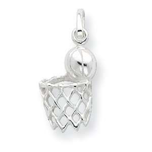  Sterling Silver Basketball in Hoop Charm Jewelry