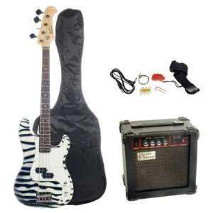  AB 43 Electric Bass Guitar with 10 Watt Amp Combo   Zebra 