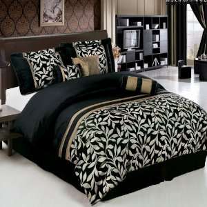   Black & Soft Gold 11 Piece Bedding Set ( Bed in a Bag)