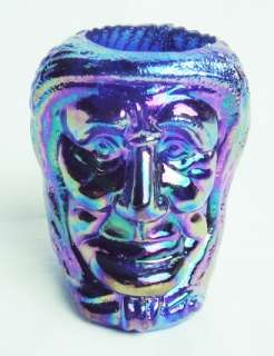 Cobalt Blue Carnival Glass Witch Head Toothpick Holder  