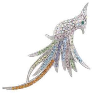  Multicolored/Silver Jeweled Bird Brooch 