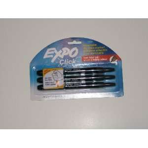 Expo Click 3 pack   retractable dry erase markers   low odor   black 