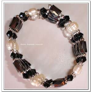   pearl Bracelet/Necklace/Anklet Lariat   black beads 