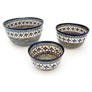  Polish Pottery Mosaic Flower Mixing Bowl Set Kitchen 