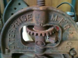   antique Enterprise Mfg. wine lard press wood handle cast iron  