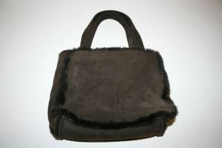 Authentic CHANEL Brown Suede & Shearling Fur Trimmed Tote, Handbag 