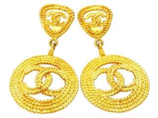 Authentic vintage Chanel earrings gold CC logo hoop dangle earring 