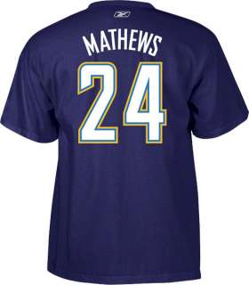 Ryan Mathews Reebok Name and Number San Diego Chargers T Shirt  