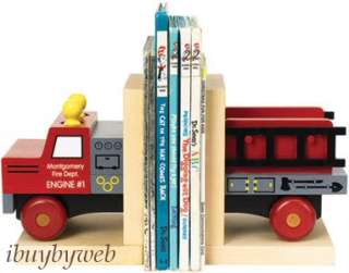 Wooden Fire Truck Kids Bookends Fire Engine Book Ends  