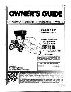 MTD Chipper Shredder Manual Model No. 242 640 641 000  
