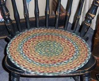 Primitive Braided Folk Art Round Colonial Chair Pad #42  