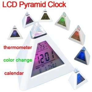 Pyramid 7 LED color Clock Alarm Thermometer Triangle  