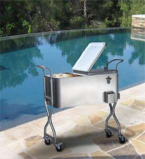   80 Quart Stainless Steel Party Cooler Ice Chest 24 Can Capacity Wheels