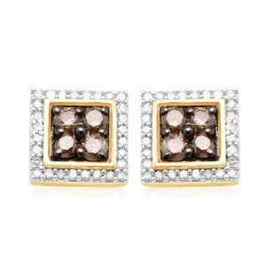 10k Yellow Gold Champagne and White Diamond Post Earrings (1/2 cttw, I 