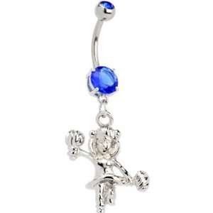    Sapphire Blue Gem CHEERLEADER POM Dangle Belly Ring Jewelry