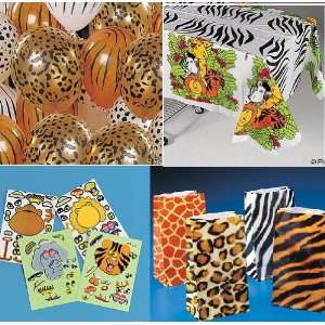  Zoo Animal Party Set   Tablecloth Stickers Goody Bag 