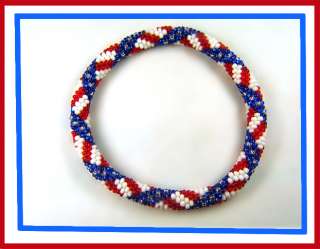 Patriotic bead crochet bracelet 7 1/2 wrist  