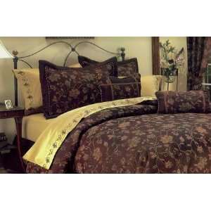 com 8PC. LUXURY CHOCOLATE BROWN / GOLD FLORAL BED IN A BAG COMFORTER 