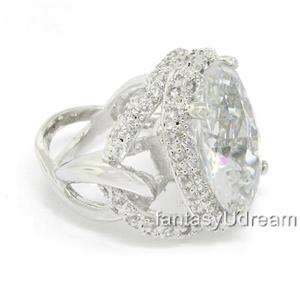 Superstar Silver Large Cocktail Ring w/White Topaz CZ  