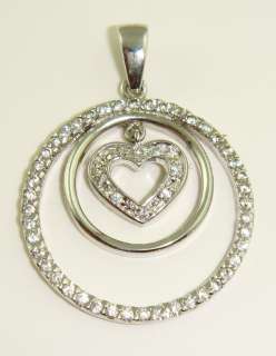 925 Sterling Silver Double Circle Necklace CZ Heart  