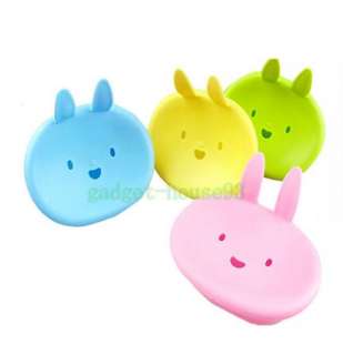 2x Cute Smiley Bunny Plastic Soap Holder Dish Bathroom  