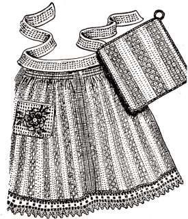 Vintage Crochet PATTERN Dishcloth Apron Potholder Rose  