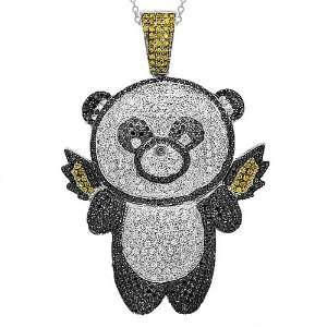  10K White Gold Mens Diamond Custom Teddy Bear Pendant with 