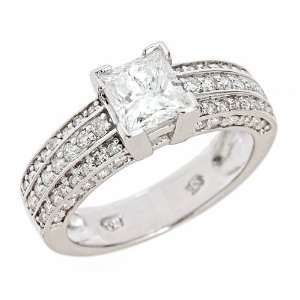 14k White Gold Princess Cut Diamond Engagement Ring Certified $13,000 