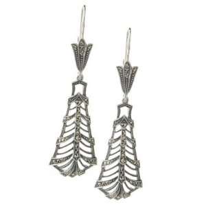  Sterling Silver Marcasite Leaf Drop Earrings Jewelry