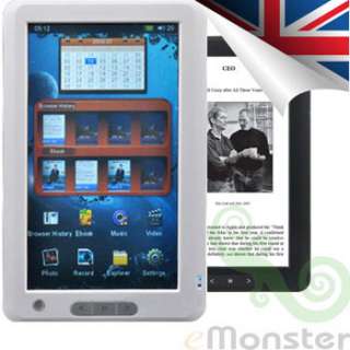White 7 Colour Touch Screen eBook Reader eReader & Multi Media Player 