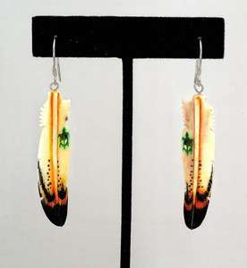 Turtle Spirit Carved Feather Earrings  