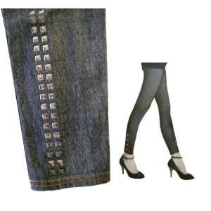   Denim Leggings   Double Studed Rows Design Denim Stretch Leggings