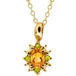   Yellow Citrine and Diamond Yellow Gold Plated Silver Pendant Jewelry
