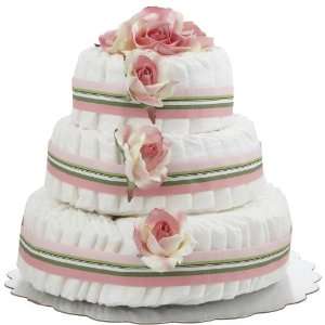    Bella Sprouts Three Tier Diaper Cake   Pink Striped Roses Baby