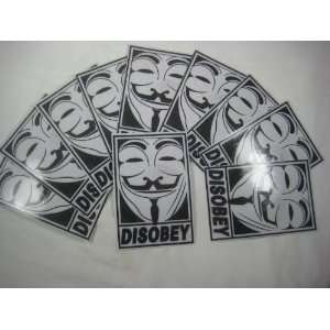   DISOBEY sticker pack x 10 Guy Fawkes Anon mask 