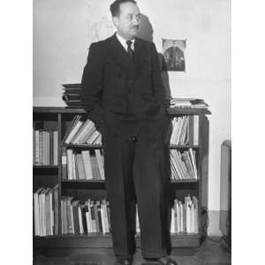  Author Ignazio Silone Standing in Front of Bookcase 